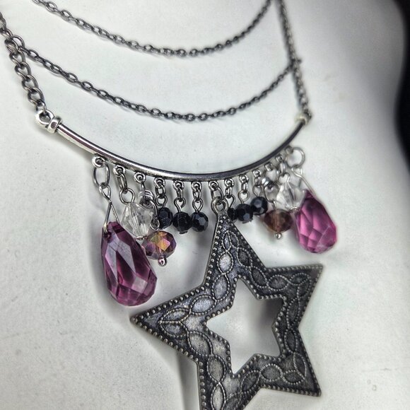 Rockstar Layered Star Necklace — Dark Chain, Glass Beads & Metal Alloy - Picture 4 of 5